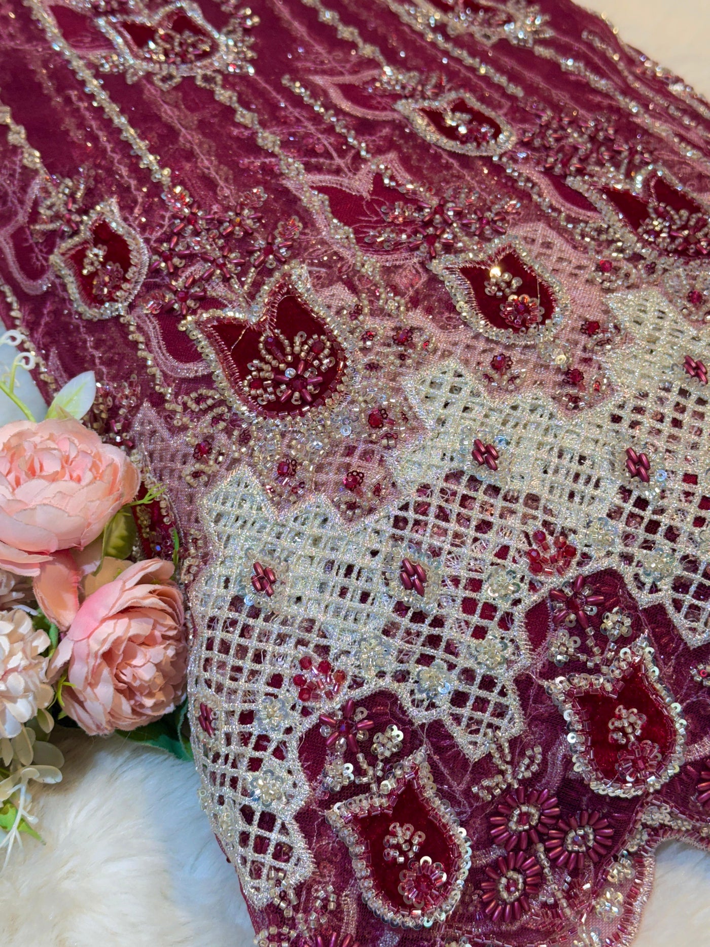 Imported Handwork Net Embroidery with Velvet Applique Work 54 inch width