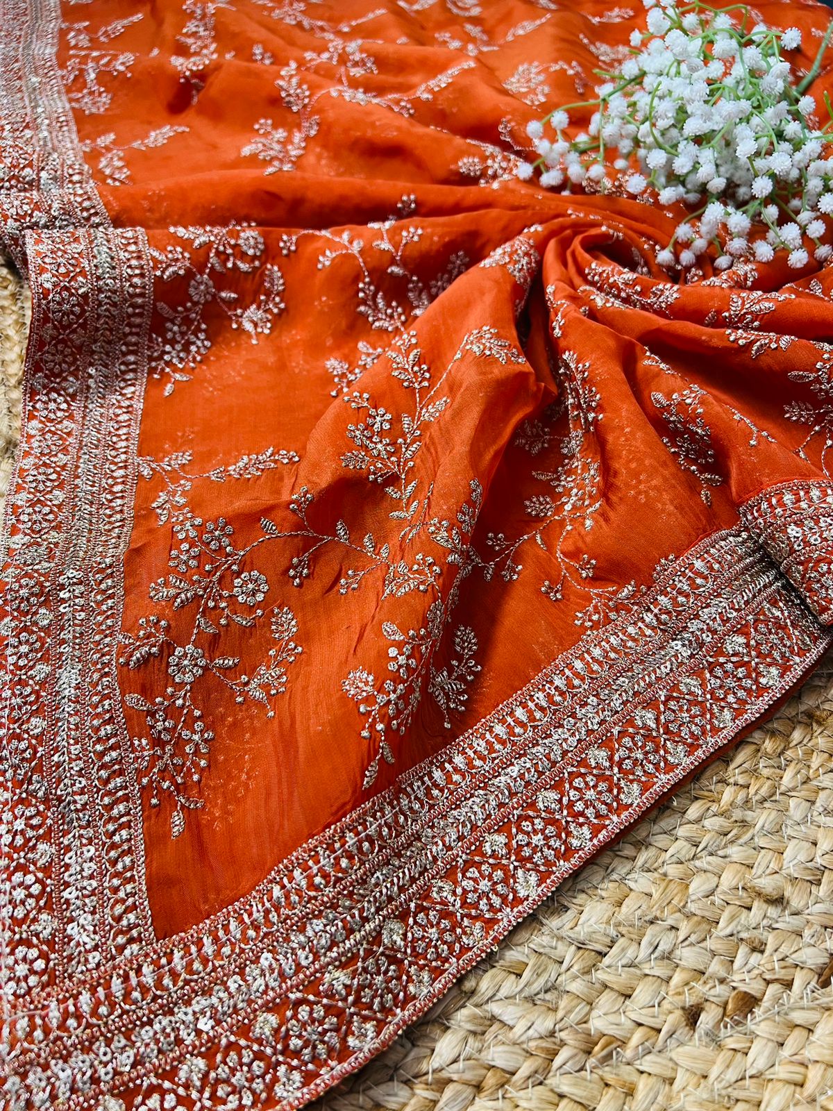 Pure Viscose Organza Silk Dupatta with Zari and Sequins