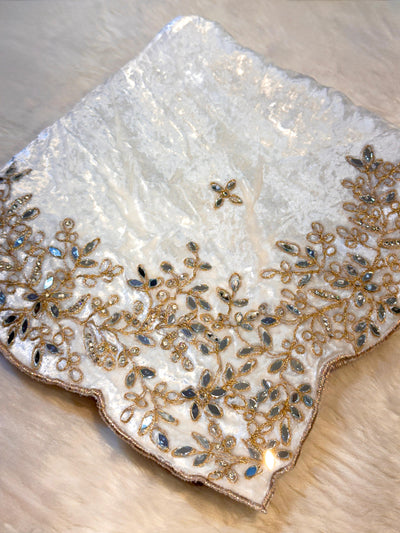Taj Pure Velvet Real Mirror Handwork Dupatta With Scalloped Borders Four side 2.40 meter Length