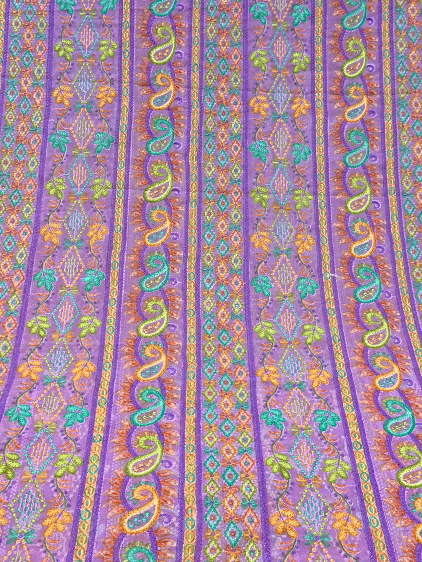 Purple  Georgette Chikankari Stripe Floral Threadwork Embroidery 44 inch width