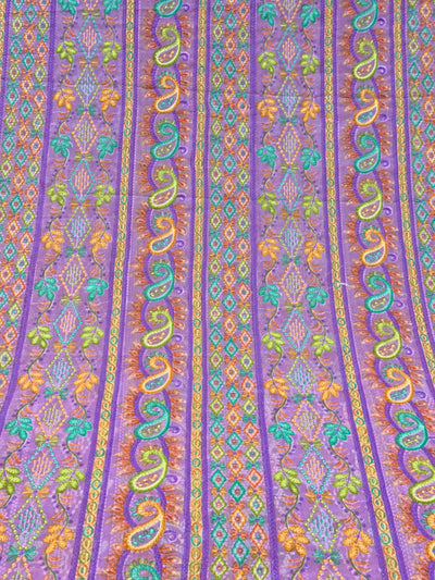 Purple  Georgette Chikankari Stripe Floral Threadwork Embroidery 44 inch width