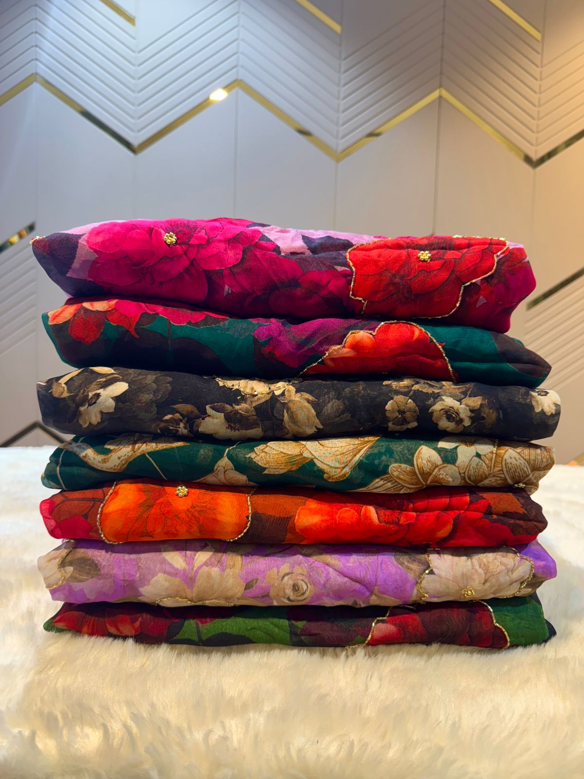 Mezzo Supersoft Tabby Silk Handwork Floral 44 inch width