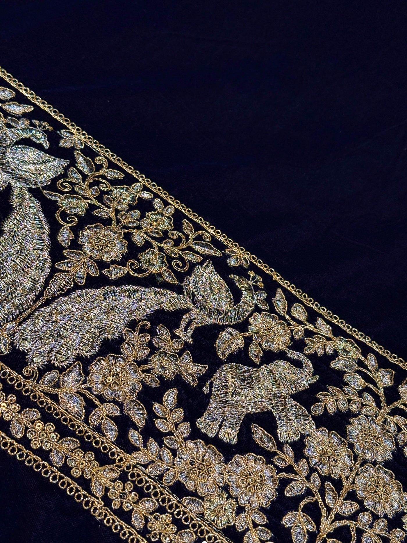 Navy Blue Ivy Velvet Daaman Zari embroidery  44 Inch width
