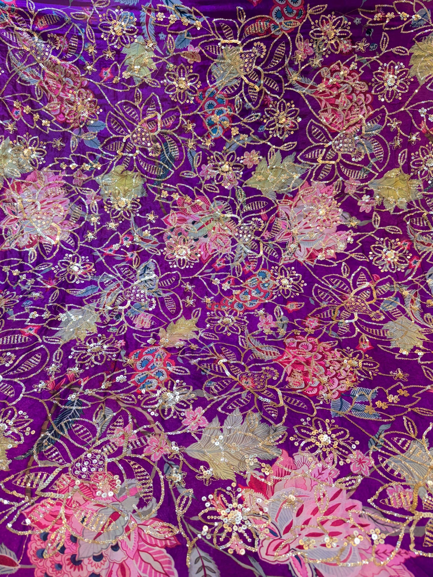 Ifra Satin Georgette Floral with Sequins Embroidery 44 inch width