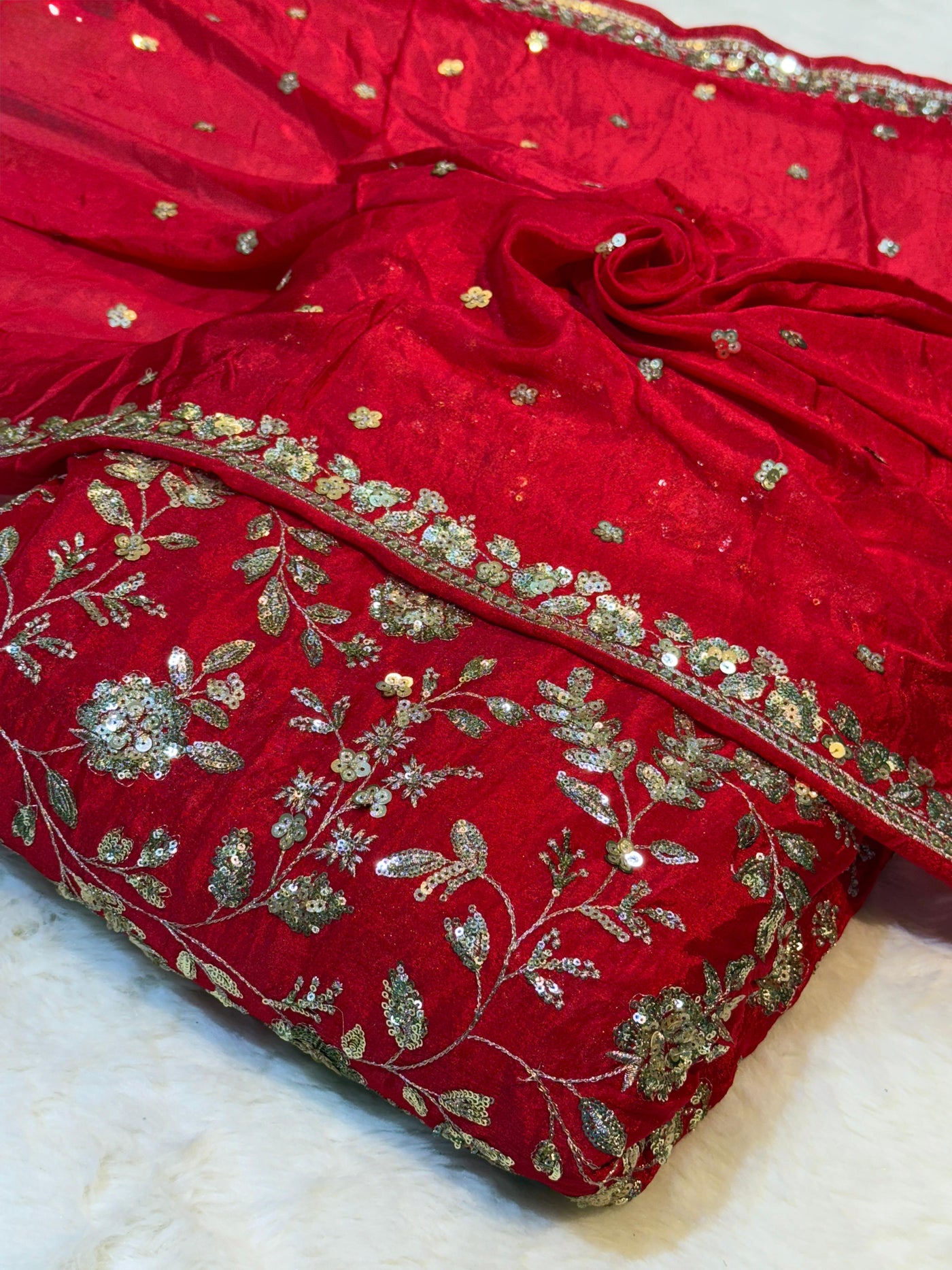 (Mix Match Combinations ) - Pure chinon sequins Work Shirt / Pure Chinon double Side Border Dupatta