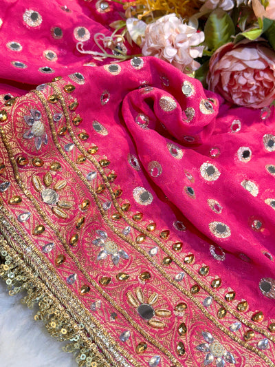 Rubani Pink Real Mirror Handwork Dupatta 2.40 Meter Length