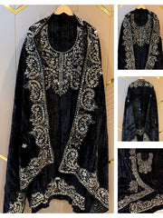 Black Crush Velvet Handwork Suit Set
