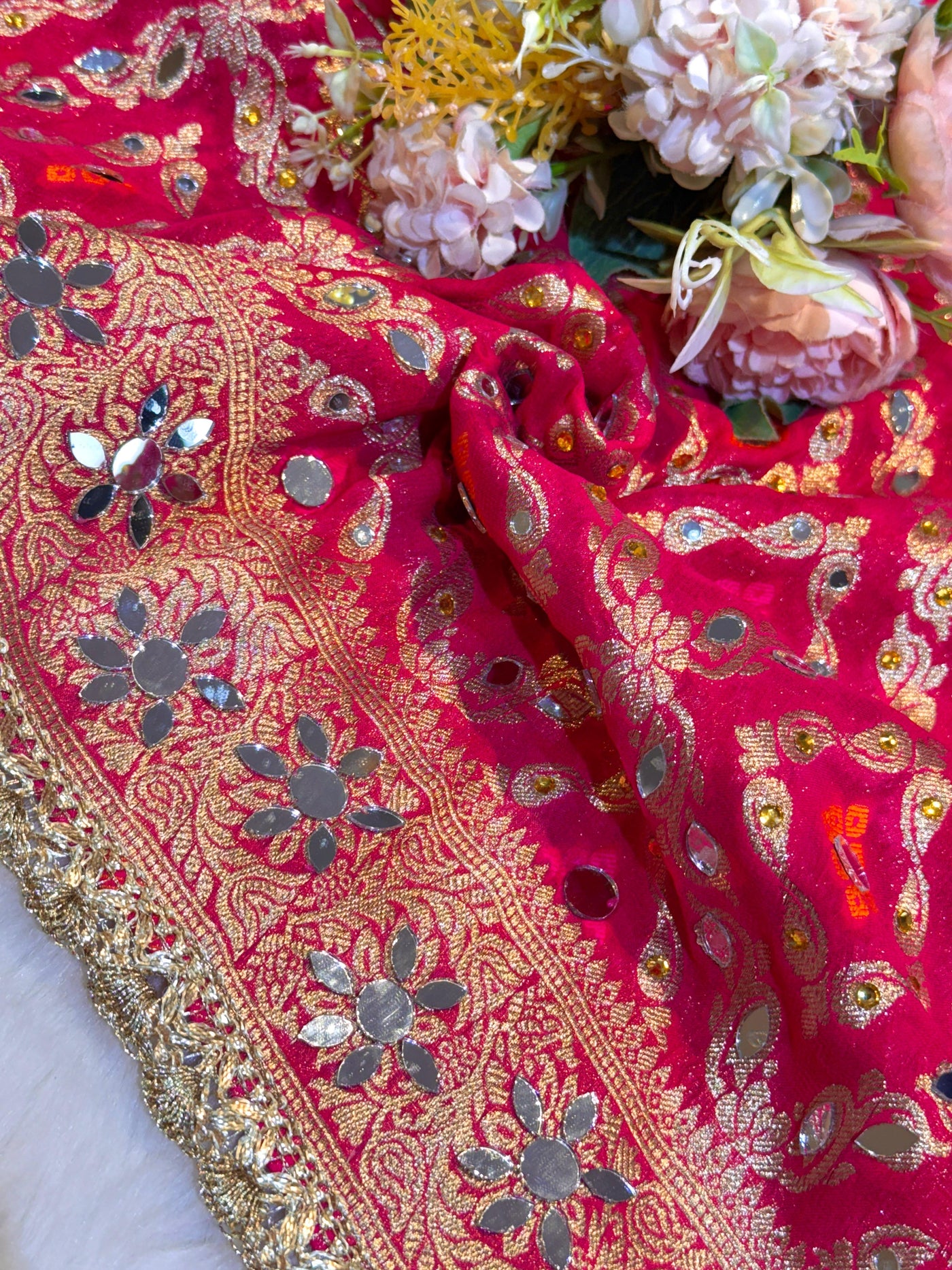Magenta Sheeshmahal Pure Georgette Handwork Dupatta 2.35 meter length