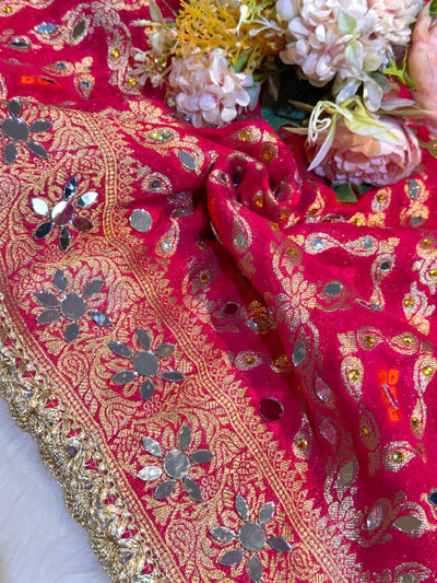 Magenta Sheeshmahal Pure Georgette Handwork Dupatta 2.35 meter length