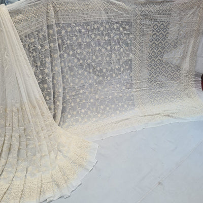 Zia Pure Georgette Chikankari Saree Dyeable (5.60 meter length)