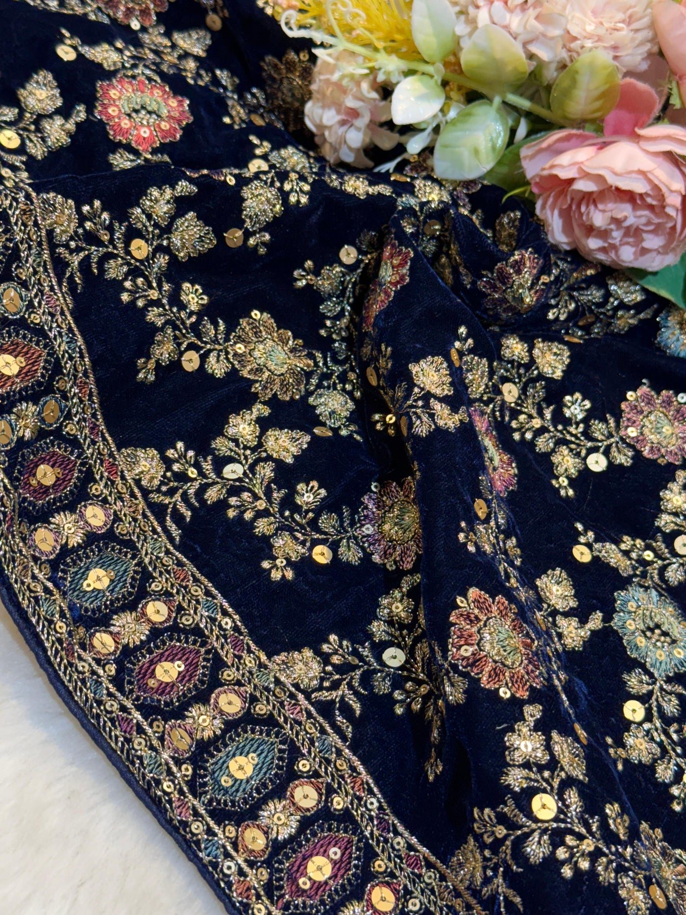 Teal Blue  velvet Limited Edition Dupatta With Embroidery 2.40 meter length