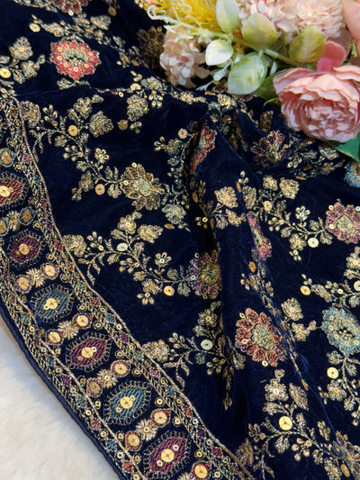 Teal Blue  velvet Limited Edition Dupatta With Embroidery 2.40 meter length