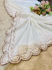Pure Chinon Sequins Embroidery Dyeable Dupatta 2.35 Meter Length