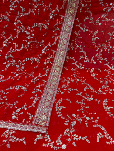 Red Sabhya Pure Organza Suit Set (2.50 Meter Shirt and One Organza Dupatta and 2.50 Meter Crape Bottom )