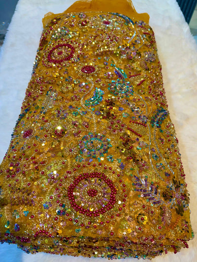 Luxury Haseena Pearl and Cutdana Handwork Net Embroidery 54 inch width