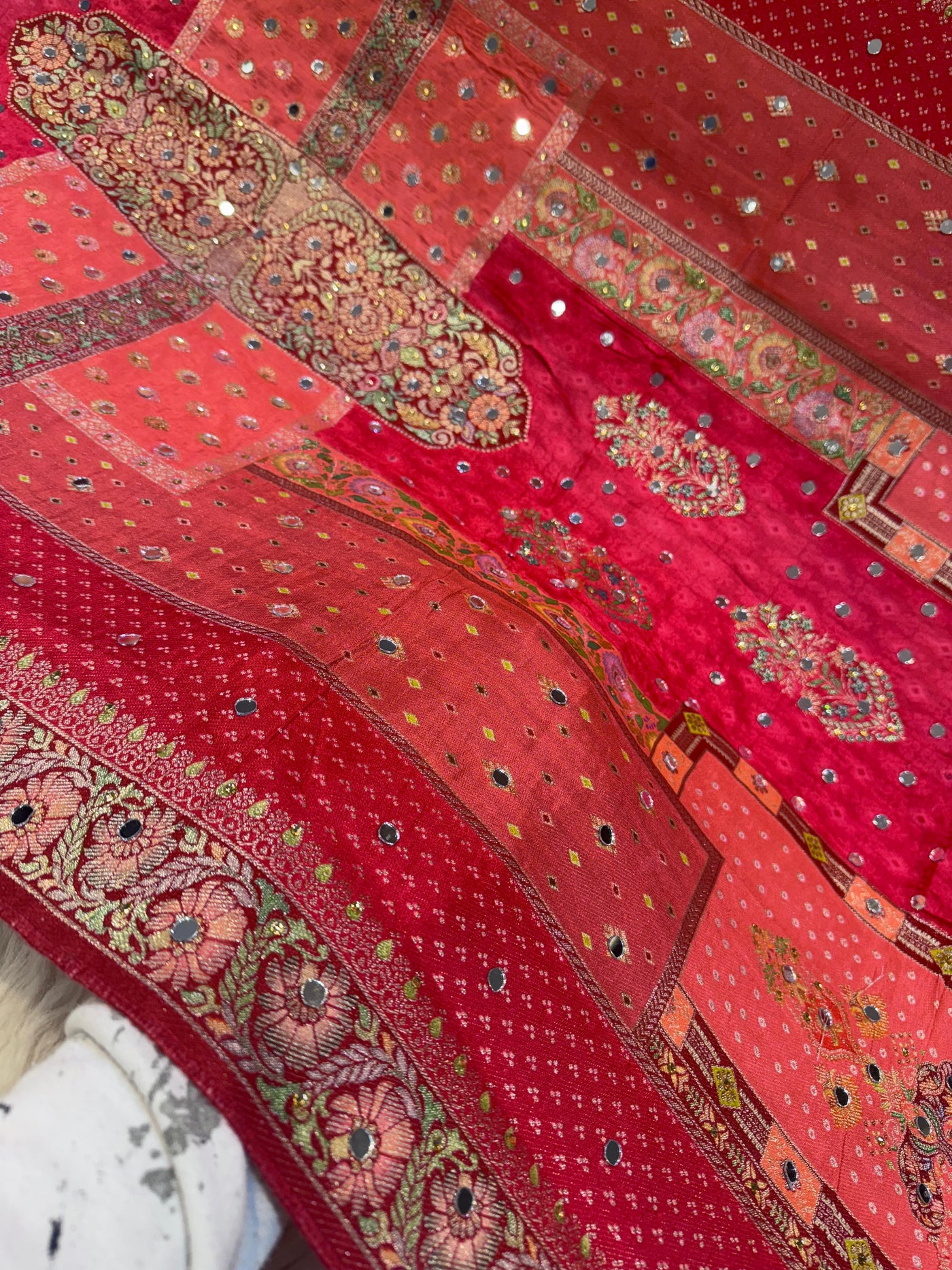 Sajda Red Pure Silk Dupatta With Real Mirror Handwork 2.50 meter length