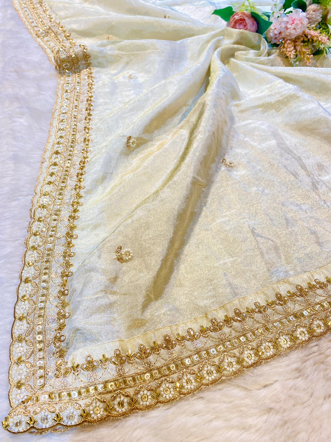 Mehz Zari Tissue Handwork Dyeable Dupatta (2.40 meter length)