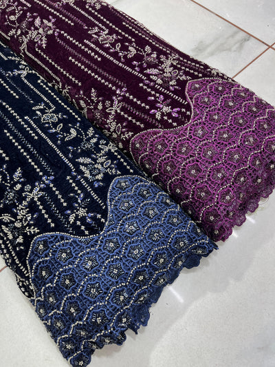 Imported Handwork Velvet Embroidery 50 inch width With Crochet￼ Border