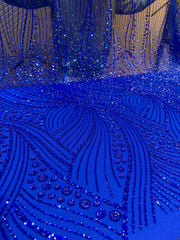 (Precut of 1.10 Meter) Electric Blue handwork Net Embroidery with sequins Cutdana Work 54 inch width