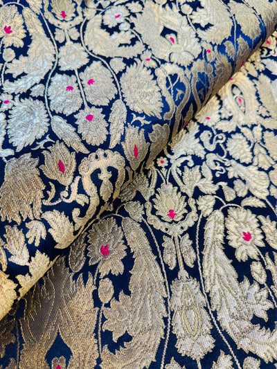 (Precut of 0.70 Meter) Meena Pure Silk Kimkhaab Brocade 44 Inch width