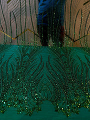 (Precut of 0.80 Meter) Zinal Handwork Net Embroidery with Pearls and Cutdana Work 54 Inch width (A1)