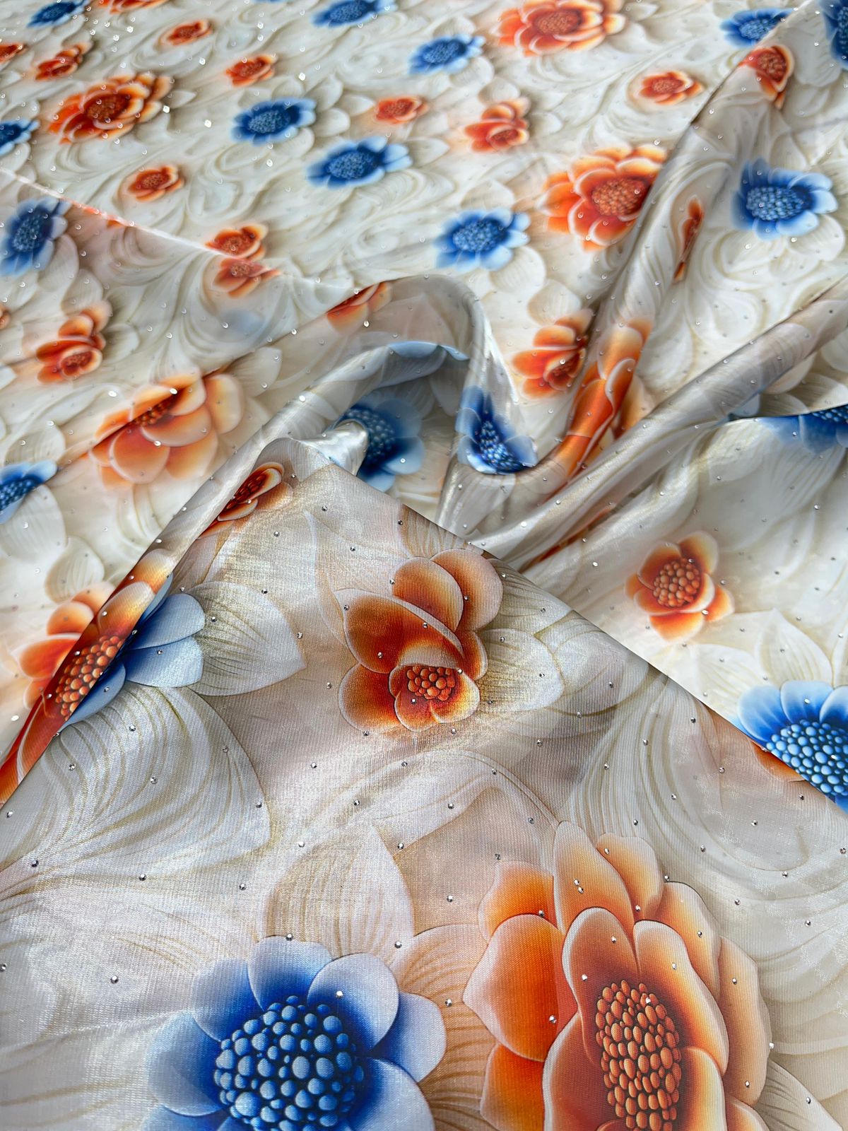 Imported organza floral print with Siroski work 💎 54 inch width