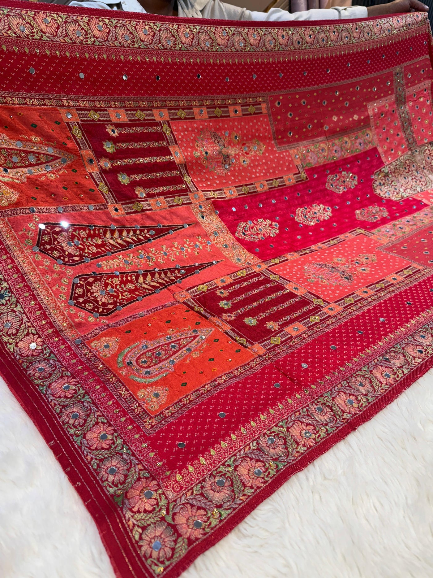 Sajda Red Pure Silk Dupatta With Real Mirror Handwork 2.50 meter length