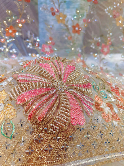 Net handwork with Threadwork Embridery 50 inch width Beige color base