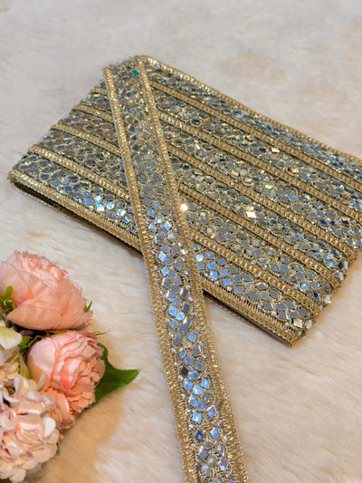 (Wholesale pack of 9 meter ) Lace Border With Stone and Mirror work