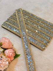 (Wholesale pack of 9 meter ) Lace Border With Stone and Mirror work