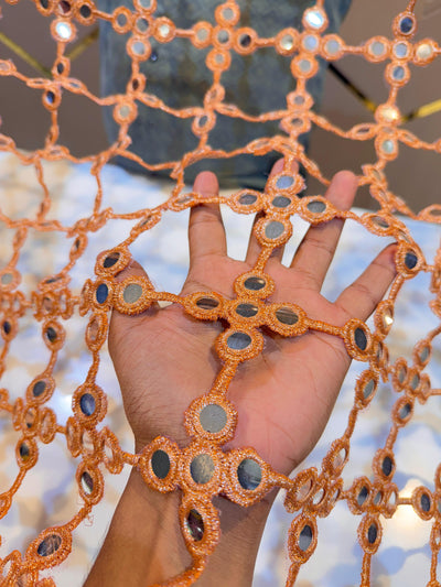 Peach Crochet With Faux Mirror Embroidery 39 inch width
