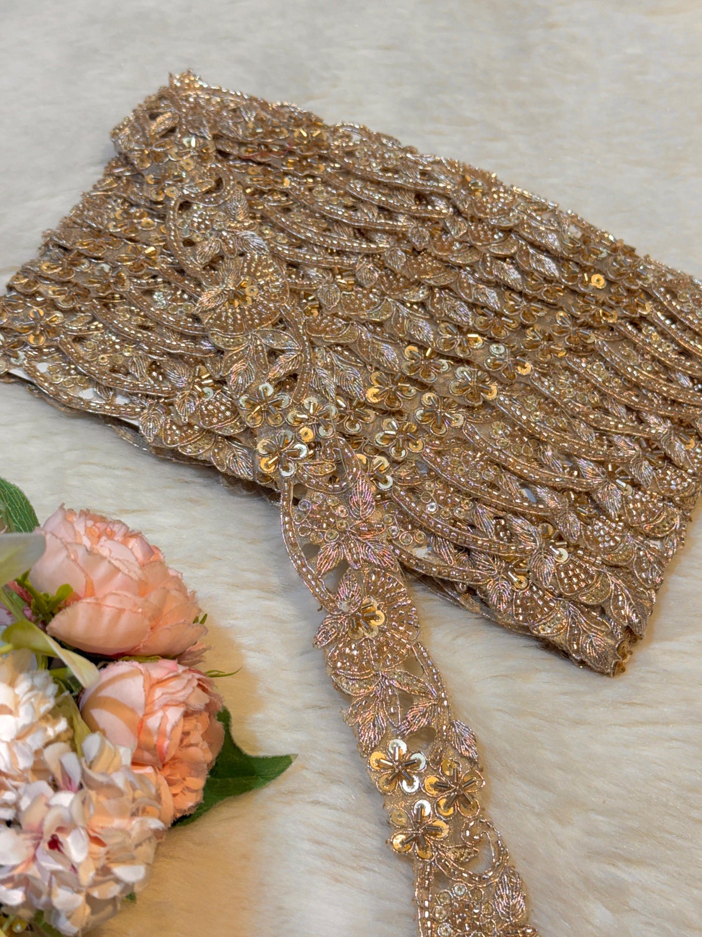 (Wholesale pack of 9 meter ) Lace Border With Cutdana and Sequins