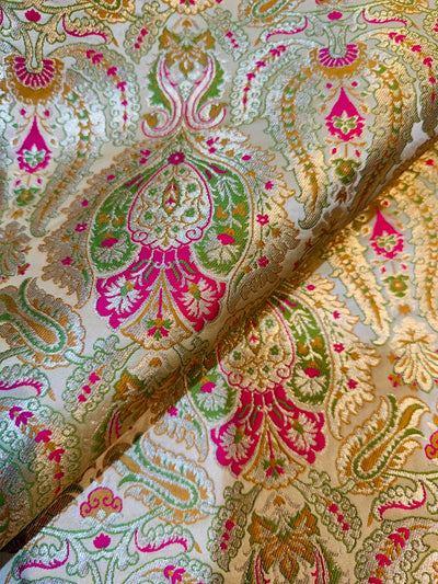 (Precut of 1 Meter) Meena Pure Silk  Kimkhaab Brocade 44 Inch width