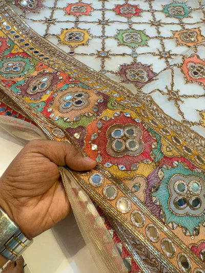 Gulnoor Mirror And Threadwork Nets 48 inch width Beige color base