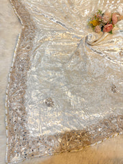 Taj Pure Velvet Real Mirror Handwork Dupatta With Scalloped Borders Four side 2.40 meter Length