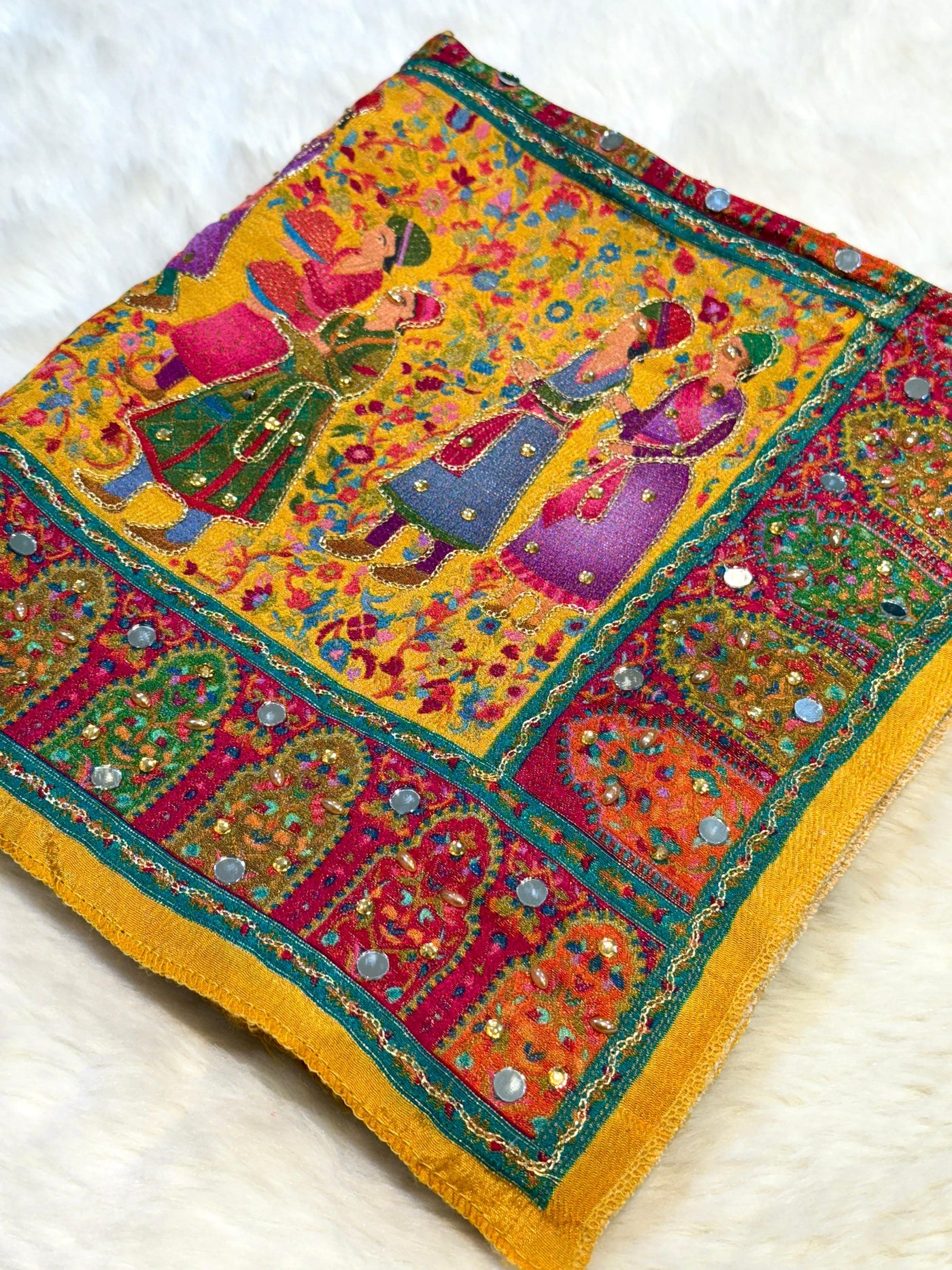 Darbar Mustard Pure Silk Dupatta with Real Handwork 2.50 meter length