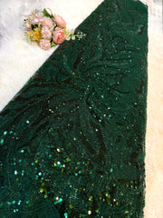 (Precut of 1.35 Meter) Keo Bottle Green Handwork Net Embroidery 50 inch width