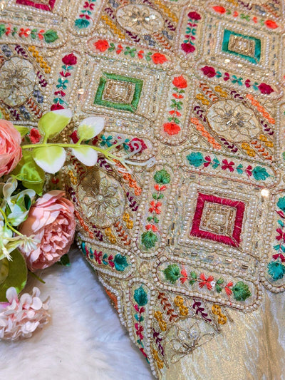 Prince Zari Tissue Handwork Embroidery Fabric 44 Inch width