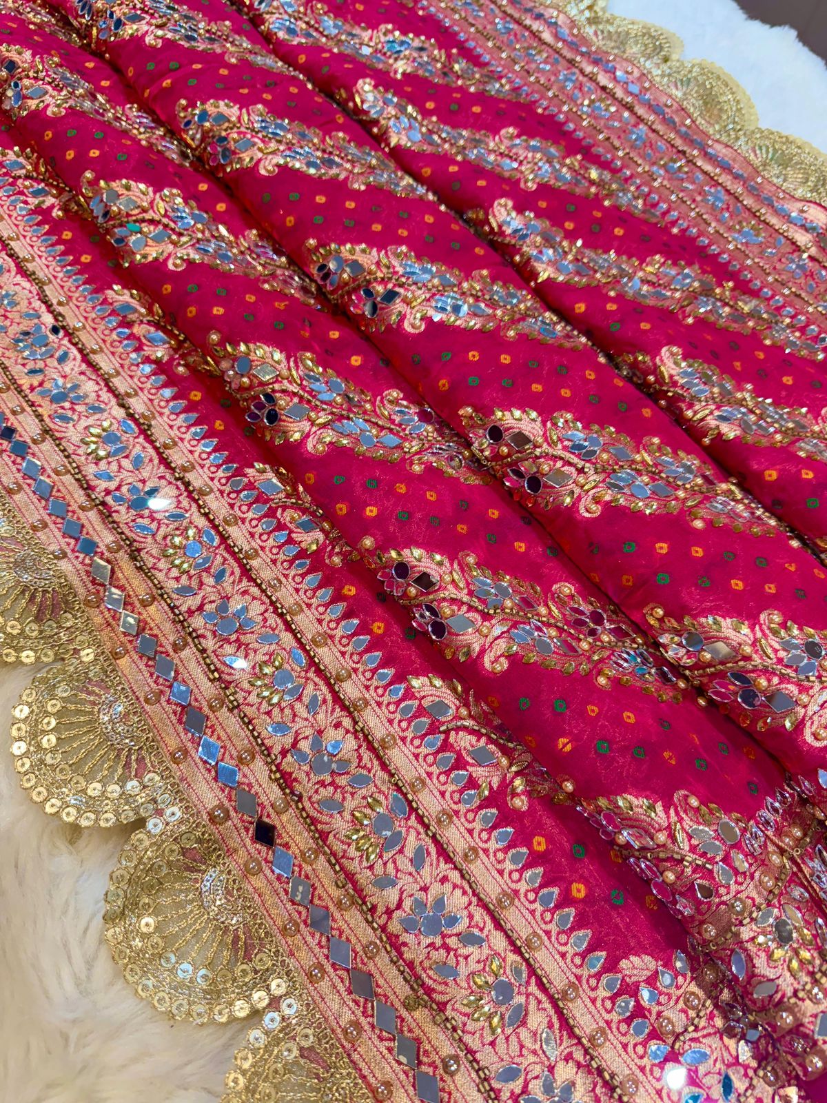 Sheeshmahal Hot Pink Real Mirror Handwork Dupatta Pure Georgette Base 2.40 meter length