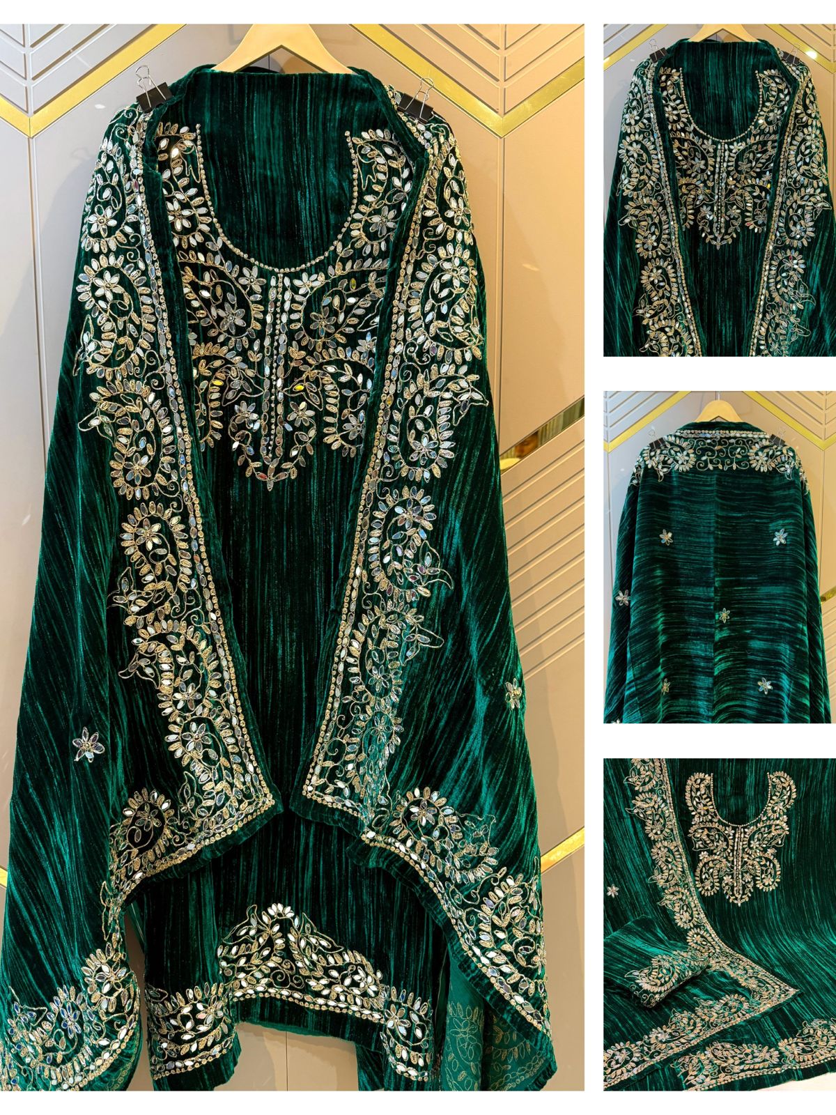 Green Crush Velvet Handwork Suit Set