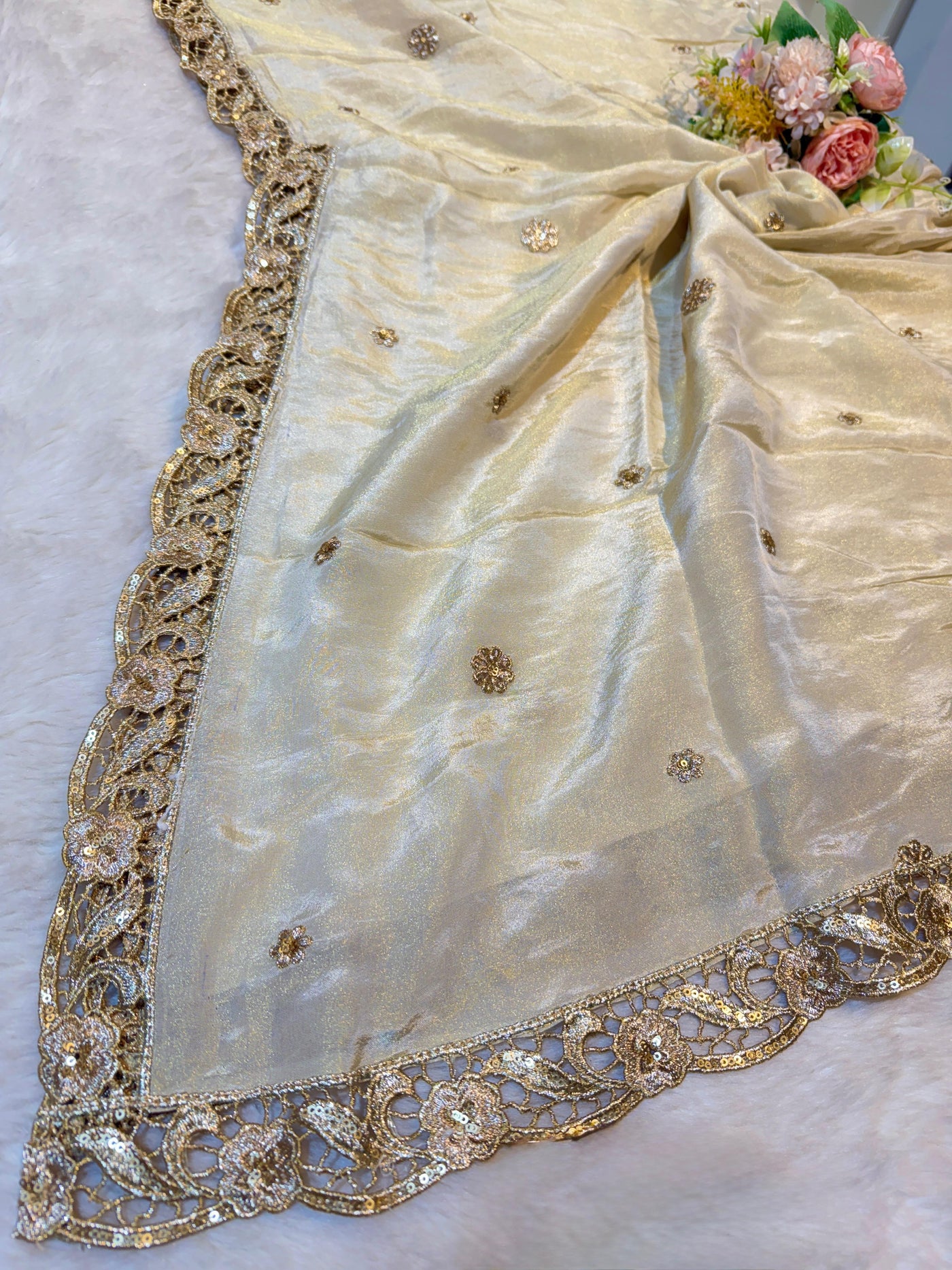 Pure Zari Tissue Cutwork Dupatta Dyeable 2.50 meter length