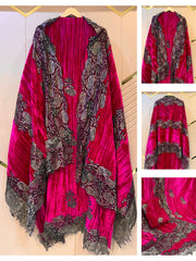 Magenta Pure Crush Velvet Suit Sets With Lace Appliqué Patch work