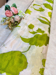 (Precut of 0.75 Meter) Ziqar Satin chiffon print with handwork  50 Inch width