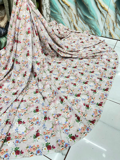 Pure Cotten floral Hakoba Embroidery 50 Inch width