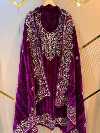 Rani Purple Crush Velvet Handwork Suit Set