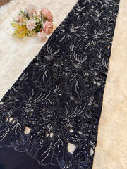 (Precut of 0.75 Meter) Navy Blue  Cutwork with Handwork Embroidery 44 Inch Width