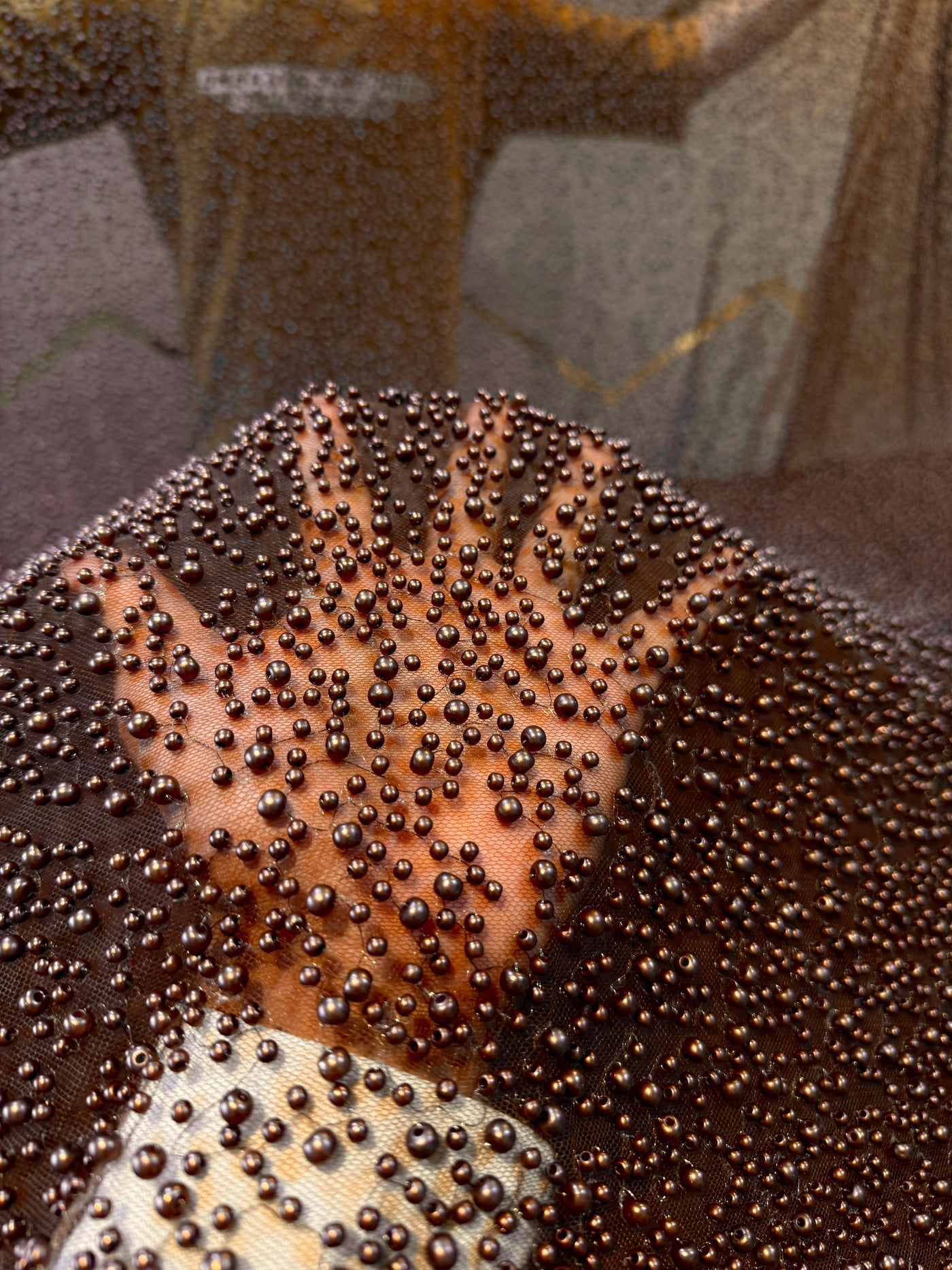 Imported Handwork Net Embroidery With Scattered Pearls Work 54 inch width