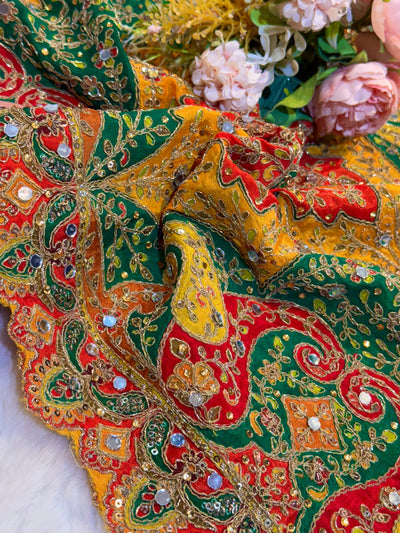 Pure Chinon Leher Handwork  Dupatta With real mirror work 2.50 meter length