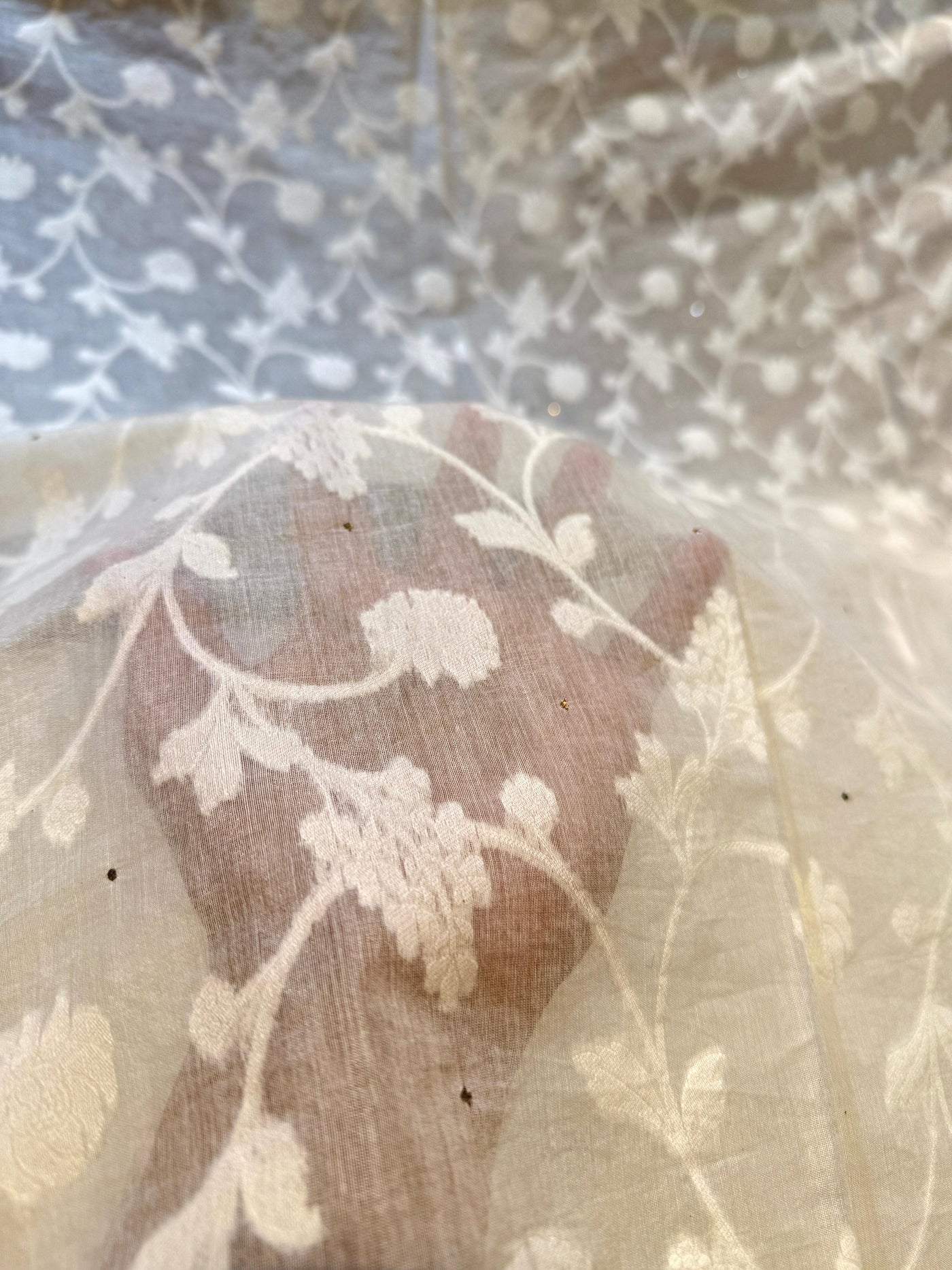 Pure Chanderi Brasso with Original Mokesh work 44 inch width Dyeable