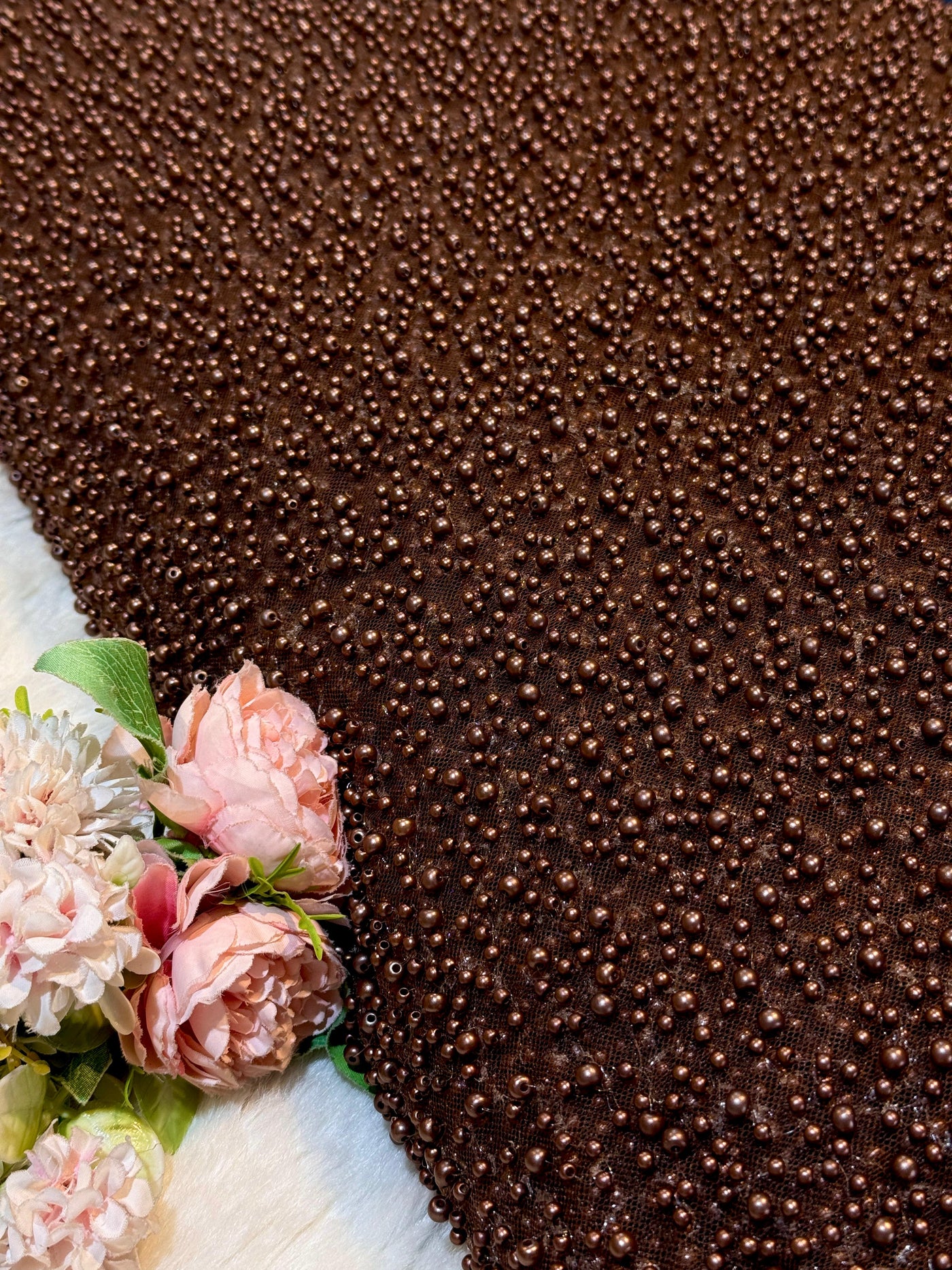 Imported Handwork Net Embroidery With Scattered Pearls Work 54 inch width